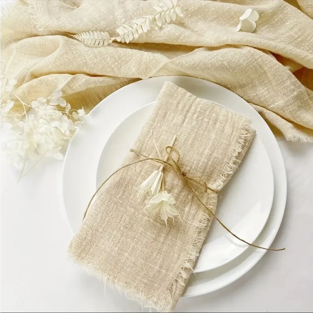 Dinner Napkins ~Set of 10~ Soft Neutral Tone Gauze Feel Napkins | 2 dif Colors
